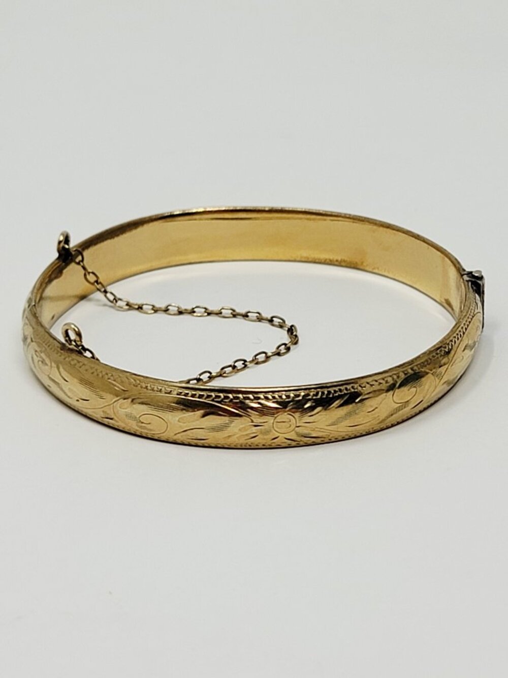 Vintage Forstner Gold Filled Etched Floral Hinged Bangle Bracelet